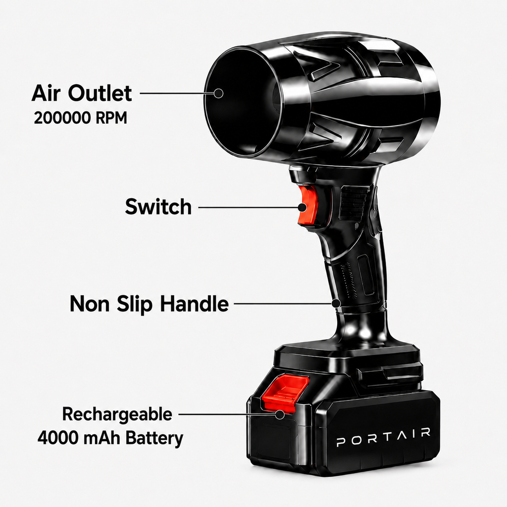 PORTAIR™ Ultra Powerful 200,000 RPM Cordless Portable Air Blower For Cars, Bike, Home, PCs & Keyboard