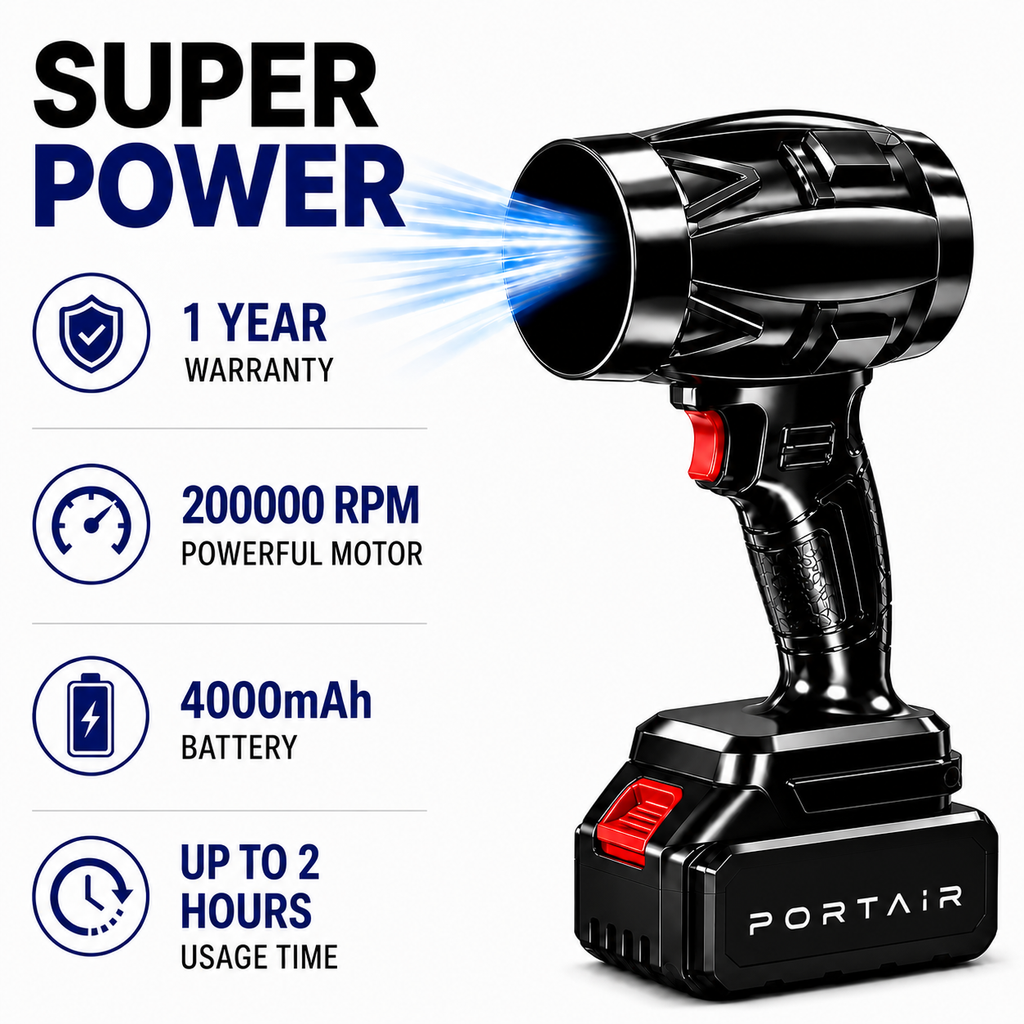 PORTAIR™ Ultra Powerful 200,000 RPM Cordless Portable Air Blower For Cars, Bike, Home, PCs & Keyboard
