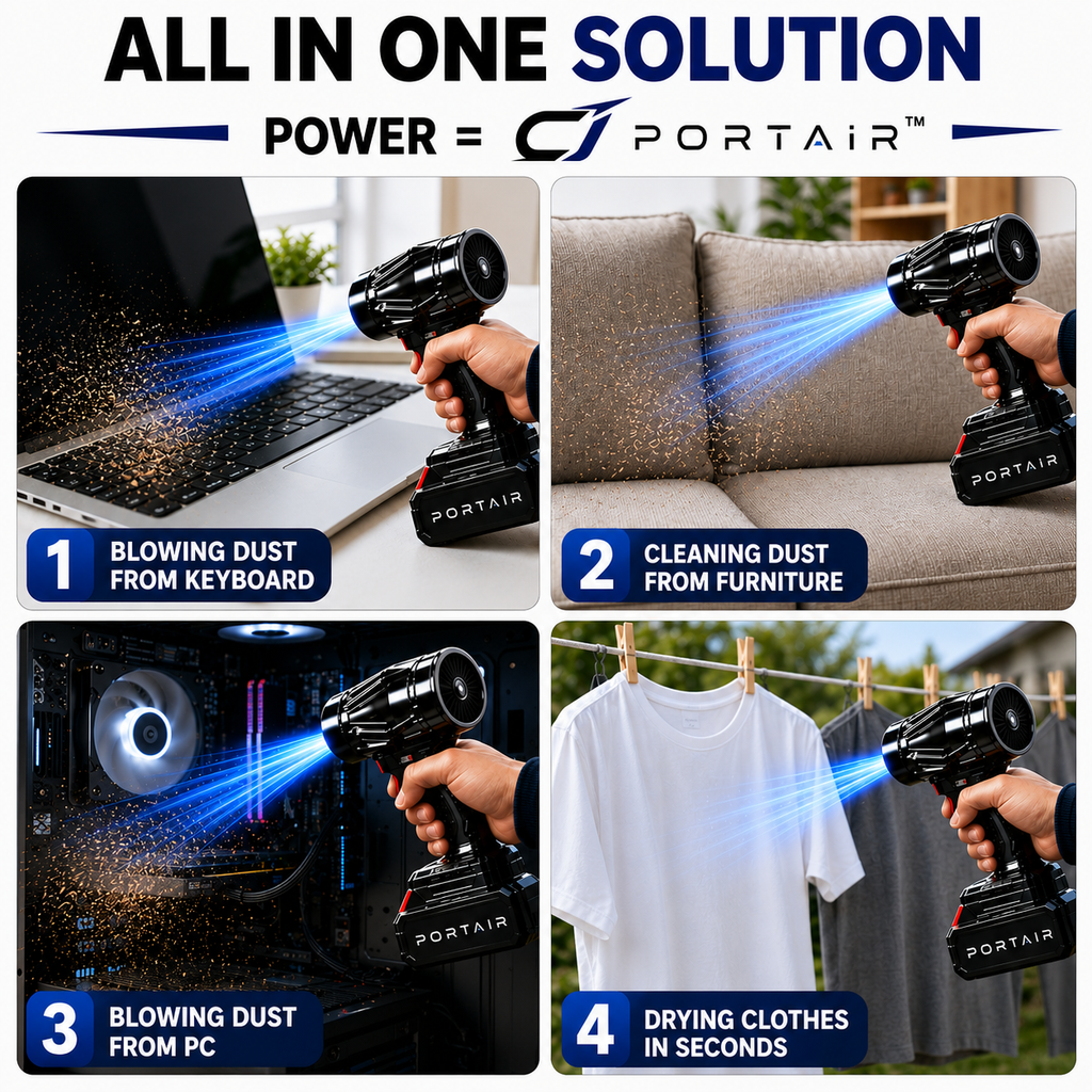 PORTAIR™ Ultra Powerful 200,000 RPM Cordless Portable Air Blower For Cars, Bike, Home, PCs & Keyboard